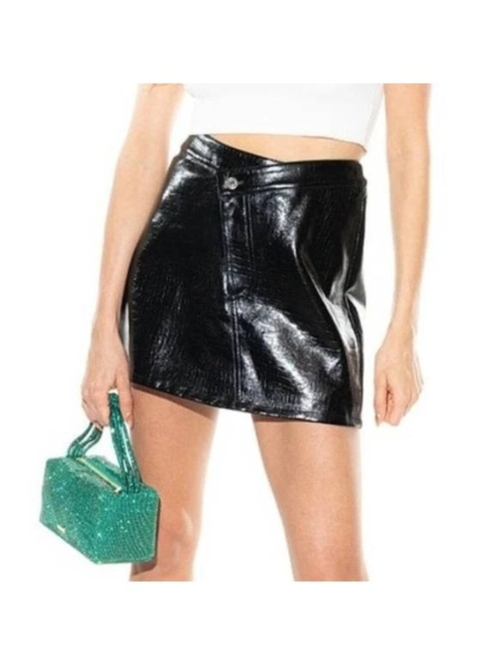 NWT Torn by Ronny Kobo Sz. S Asymmetrical Faux Leather Mini Skirt Croc Embossed
